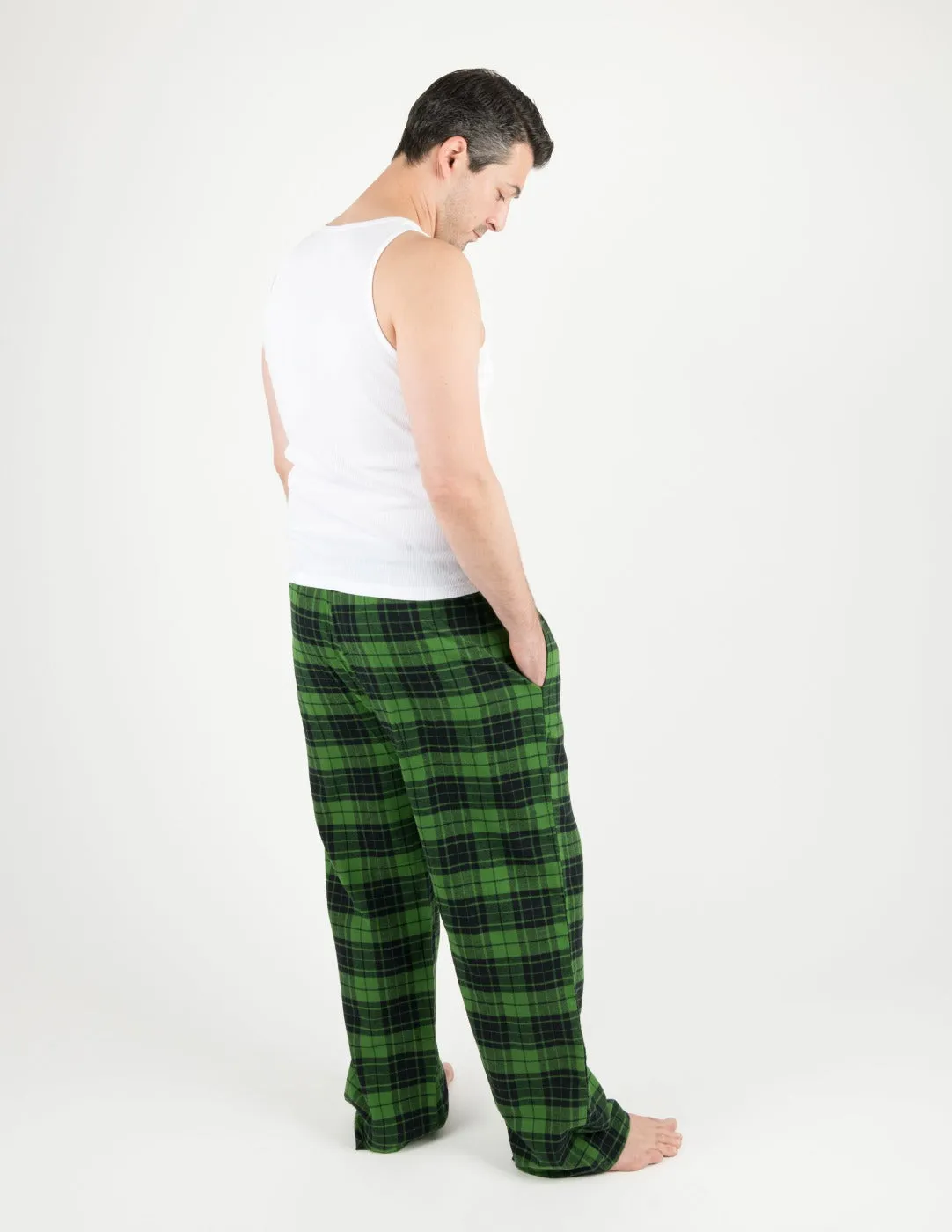 Mens Black & Green Plaid Flannel Pants