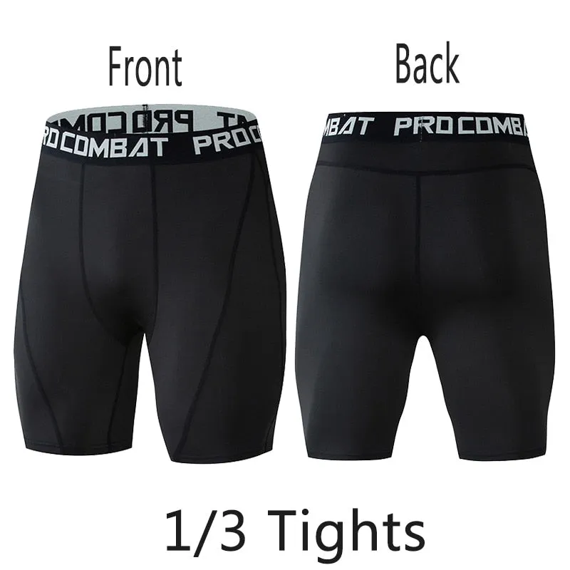 Men's Running Sport Tights Pants Basketball Cropped Compression Leggings Gym Fitness Sportswear for Male Athletic Trousers