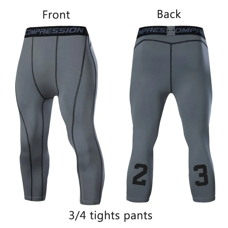 Men's Running Sport Tights Pants Basketball Cropped Compression Leggings Gym Fitness Sportswear for Male Athletic Trousers