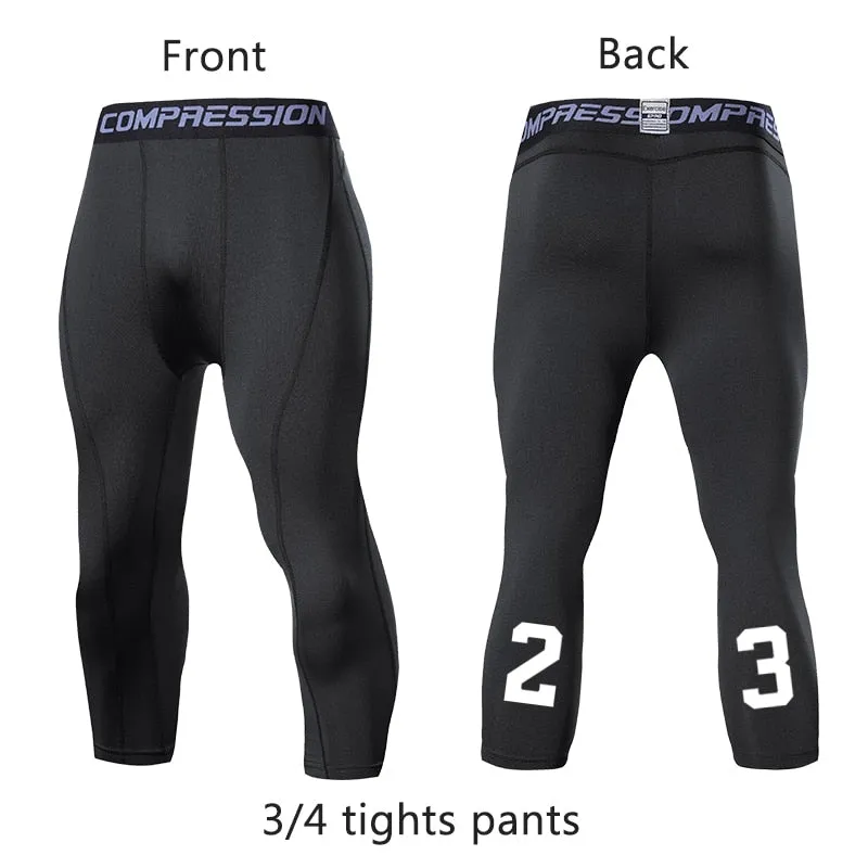 Men's Running Sport Tights Pants Basketball Cropped Compression Leggings Gym Fitness Sportswear for Male Athletic Trousers