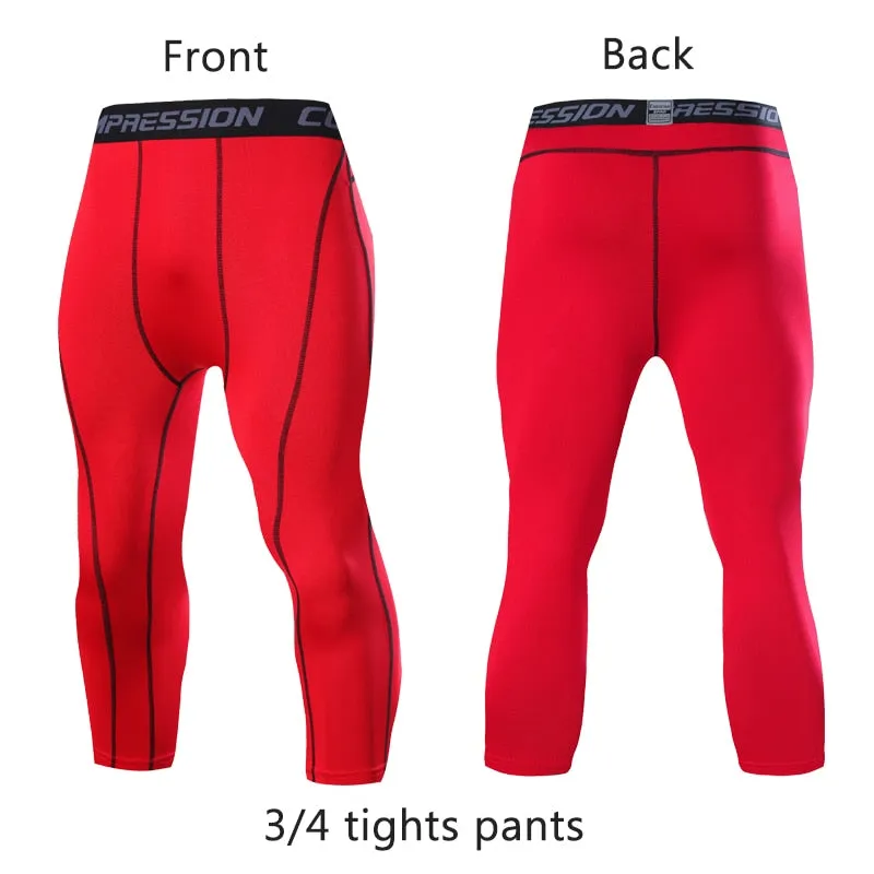 Men's Running Sport Tights Pants Basketball Cropped Compression Leggings Gym Fitness Sportswear for Male Athletic Trousers