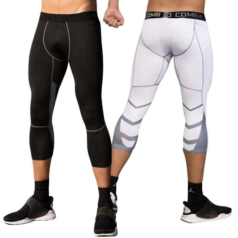 Men's Running Sport Tights Pants Basketball Cropped Compression Leggings Gym Fitness Sportswear for Male Athletic Trousers