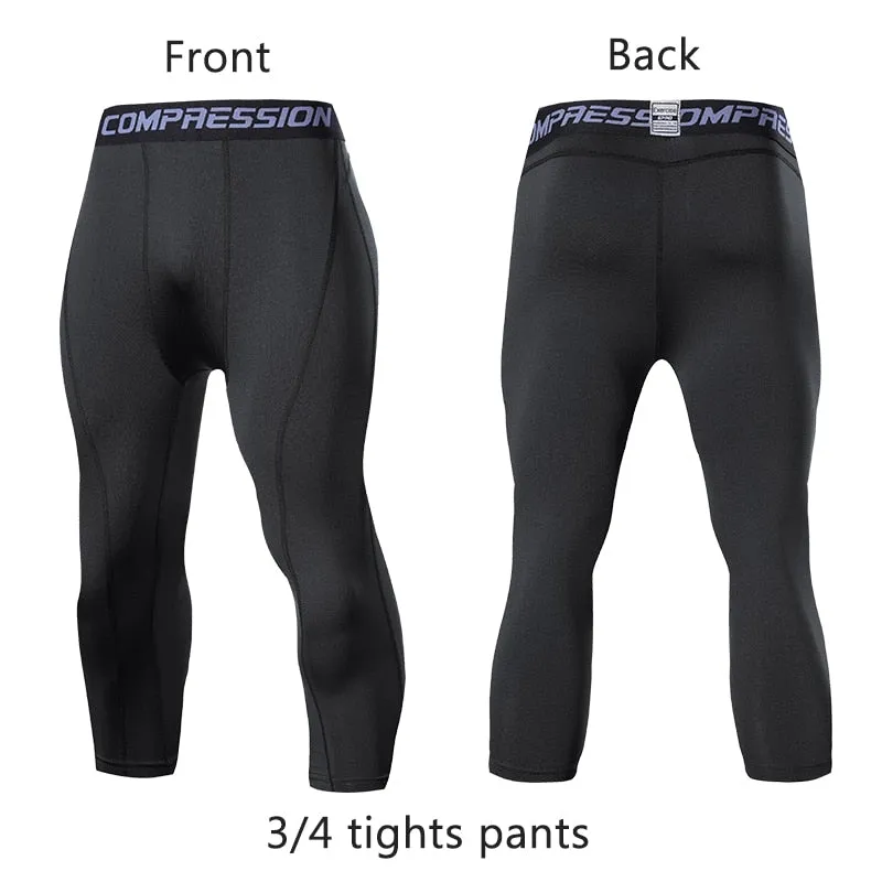 Men's Running Sport Tights Pants Basketball Cropped Compression Leggings Gym Fitness Sportswear for Male Athletic Trousers