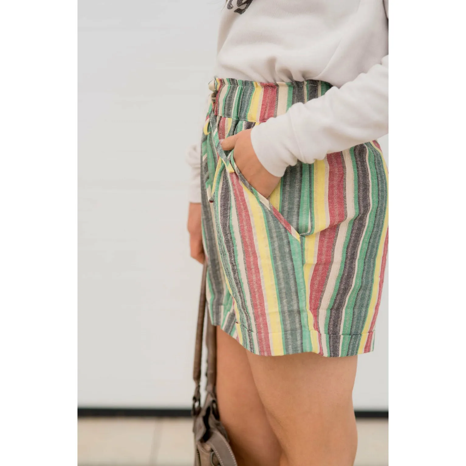 Multi-Color Striped Tie Shorts