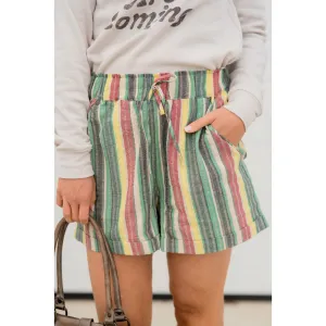 Multi-Color Striped Tie Shorts