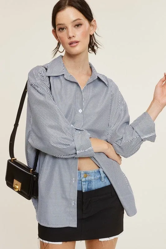 OVERSIZED BREEZY STRIPE SHIRT (BLACK)