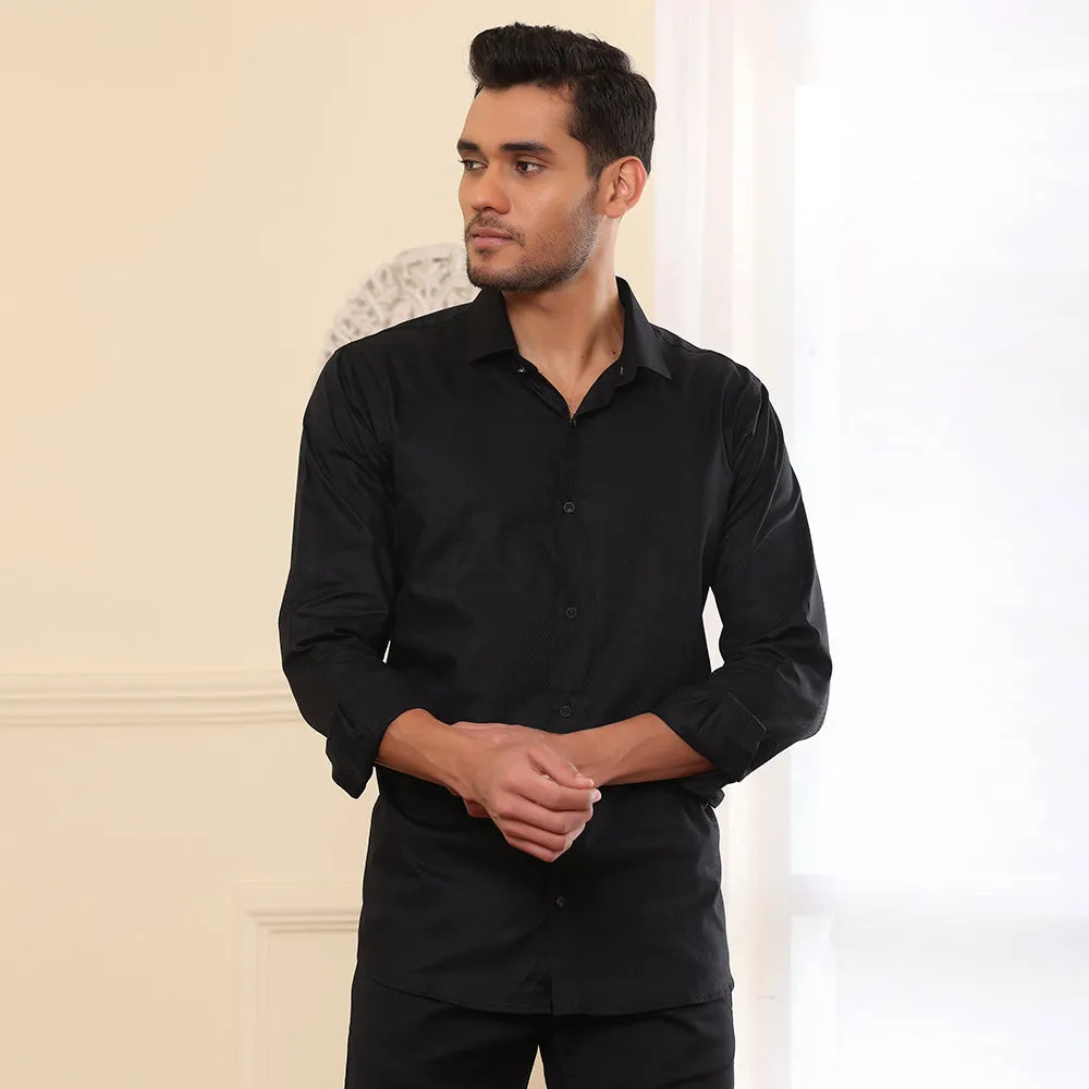 Plain Textured Black Formal Shirt