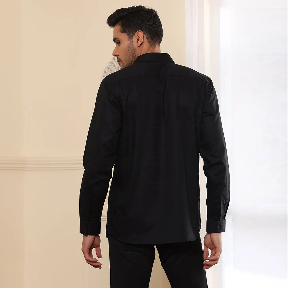 Plain Textured Black Formal Shirt