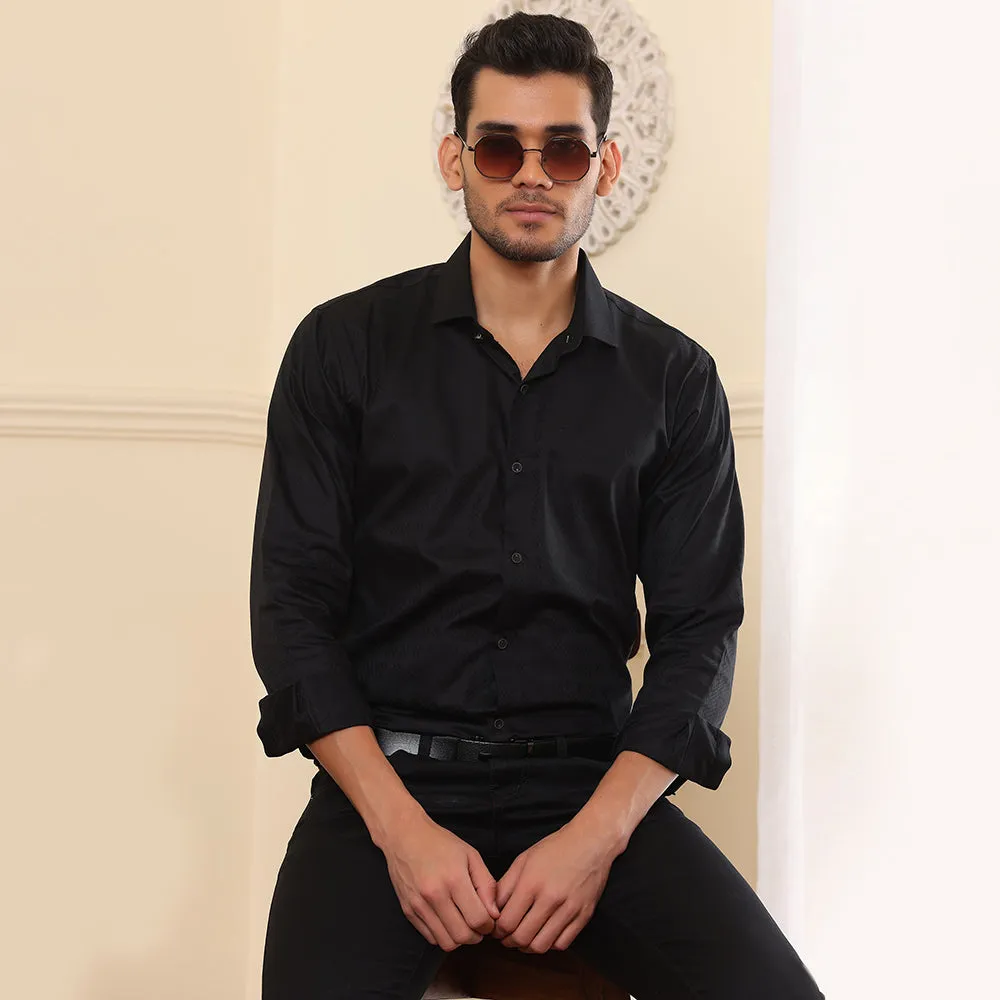 Plain Textured Black Formal Shirt