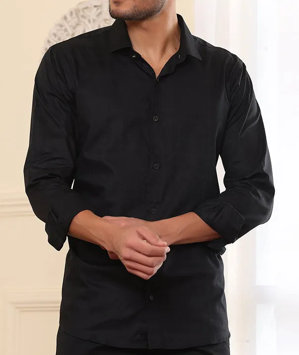 Plain Textured Black Formal Shirt