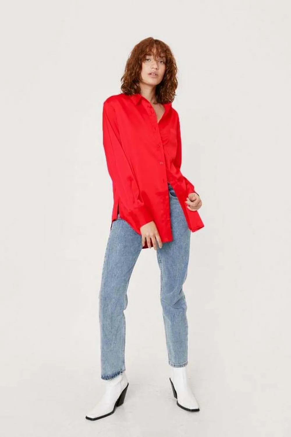 Red Satin Oversized Shirt