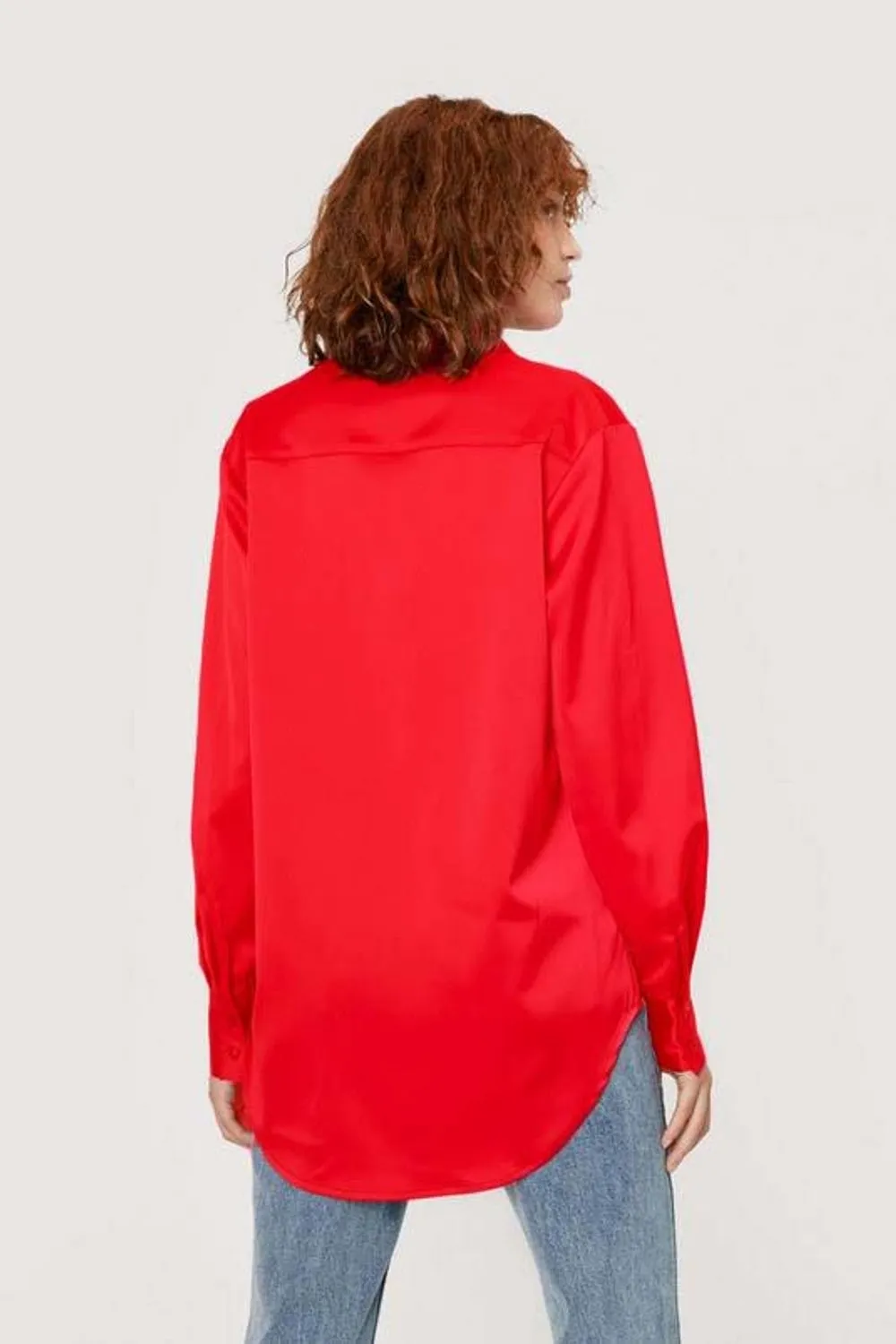 Red Satin Oversized Shirt