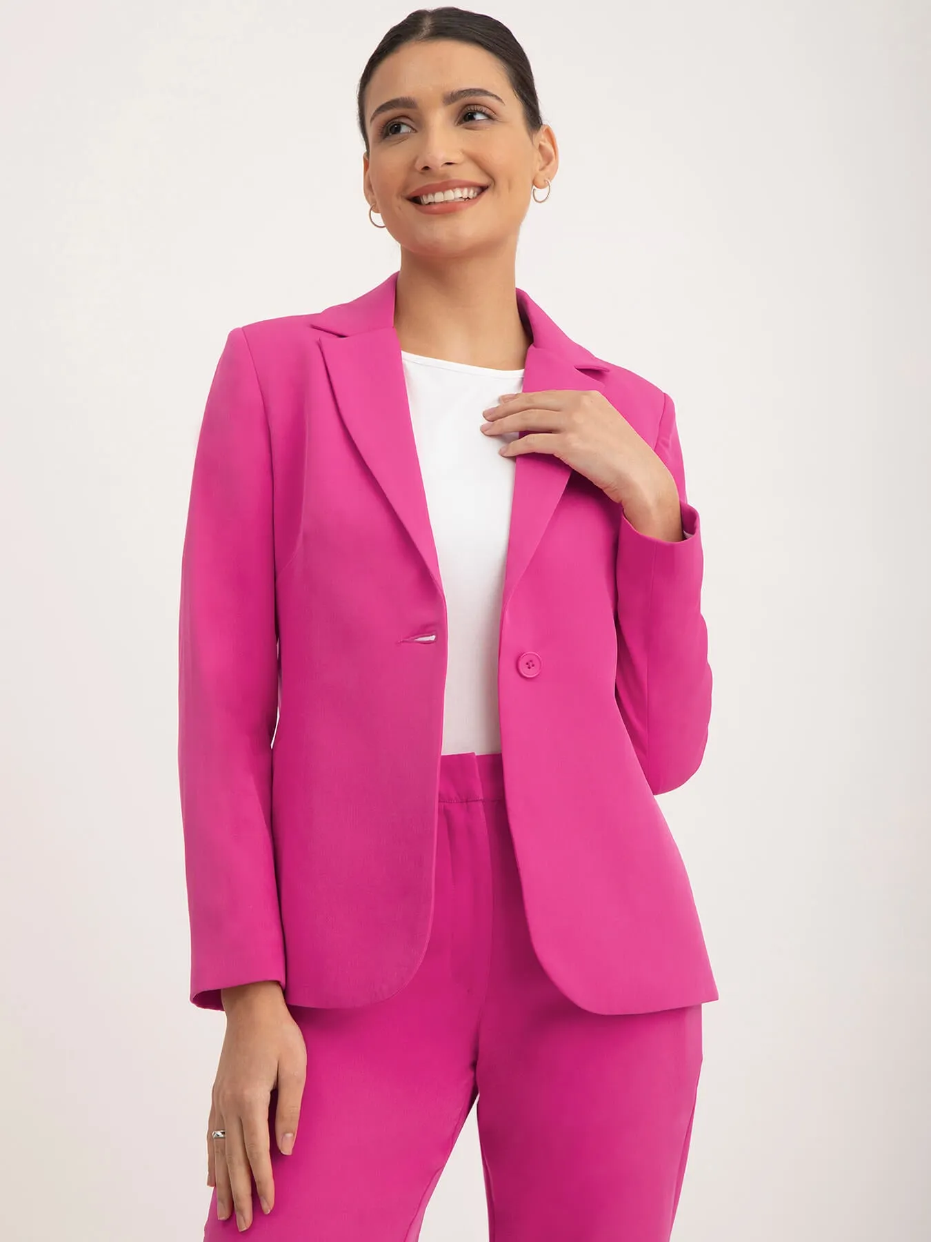 Single Breasted Blazer And Trousers Co-ord - Fuchsia