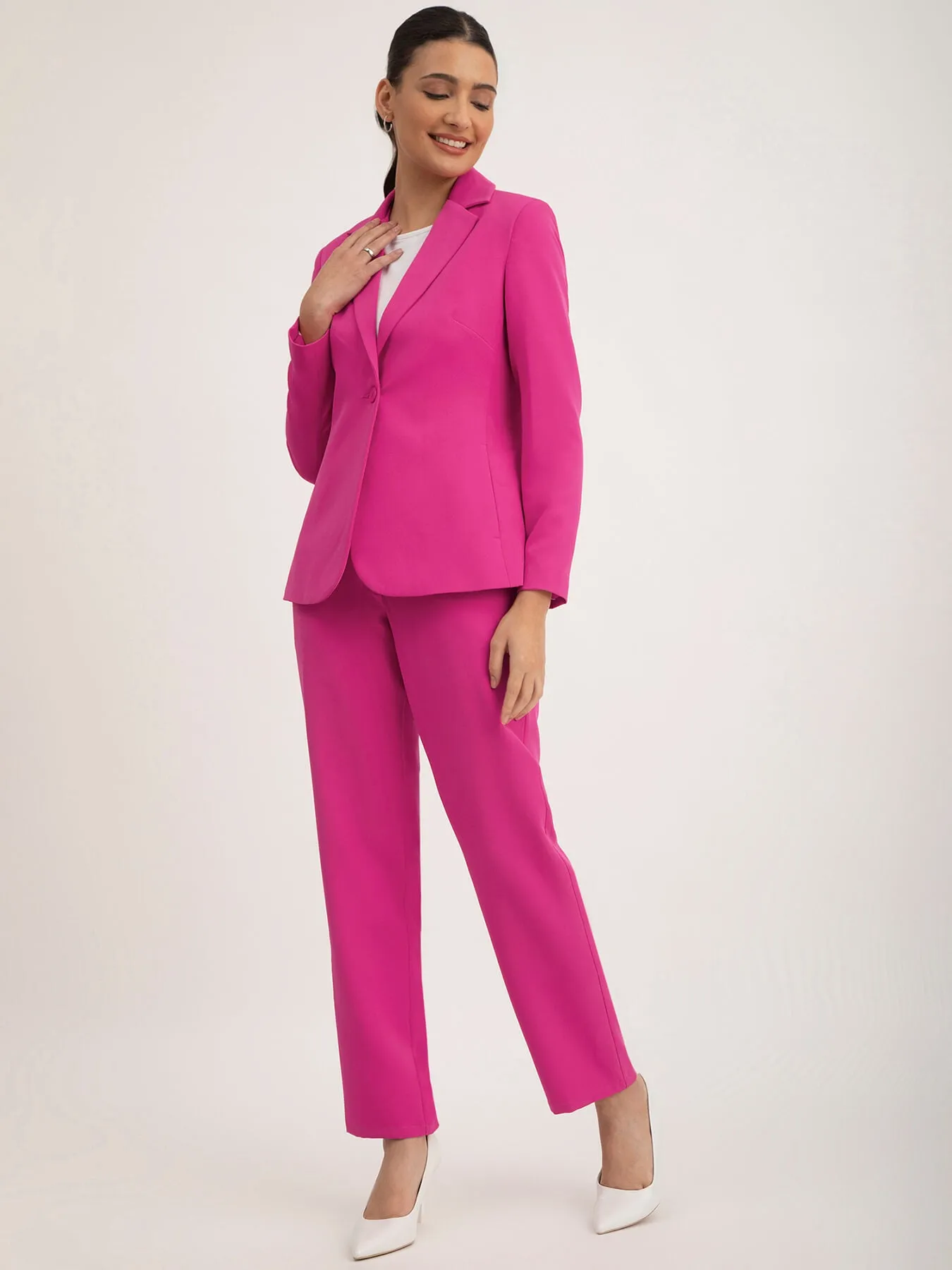 Single Breasted Blazer And Trousers Co-ord - Fuchsia