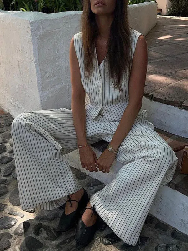 Striped Sleeveless Vest & Trousers Set