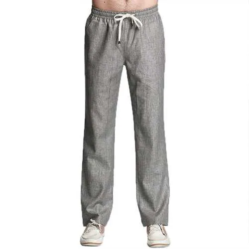 Summer Men's Linen Soft Breathable Pants Casual Solid Color Loose Drawstring Trousers