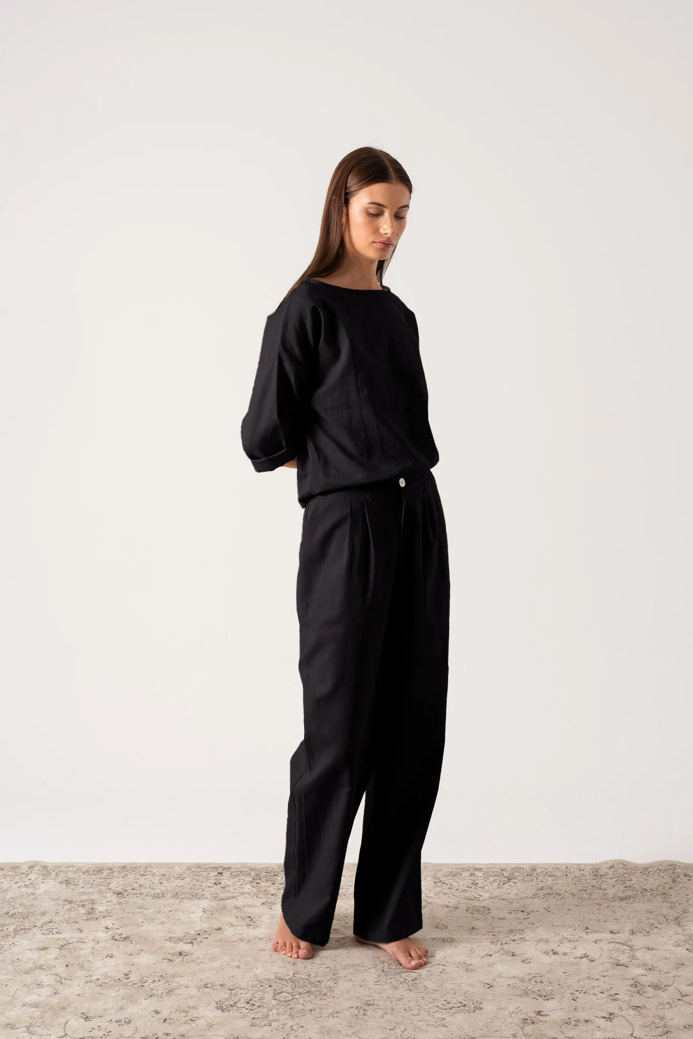 Thalia Linen Trouser Black