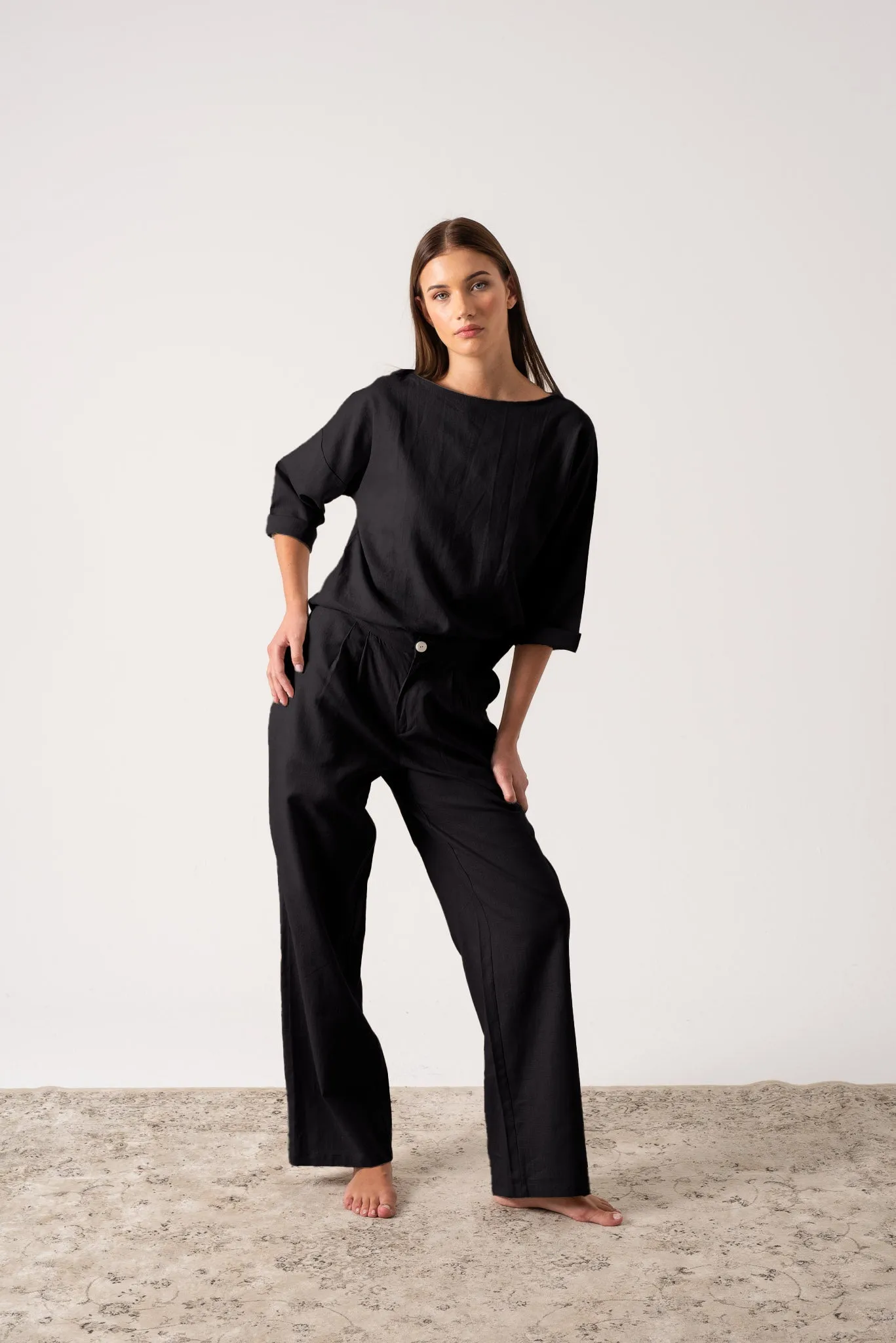 Thalia Linen Trouser Black