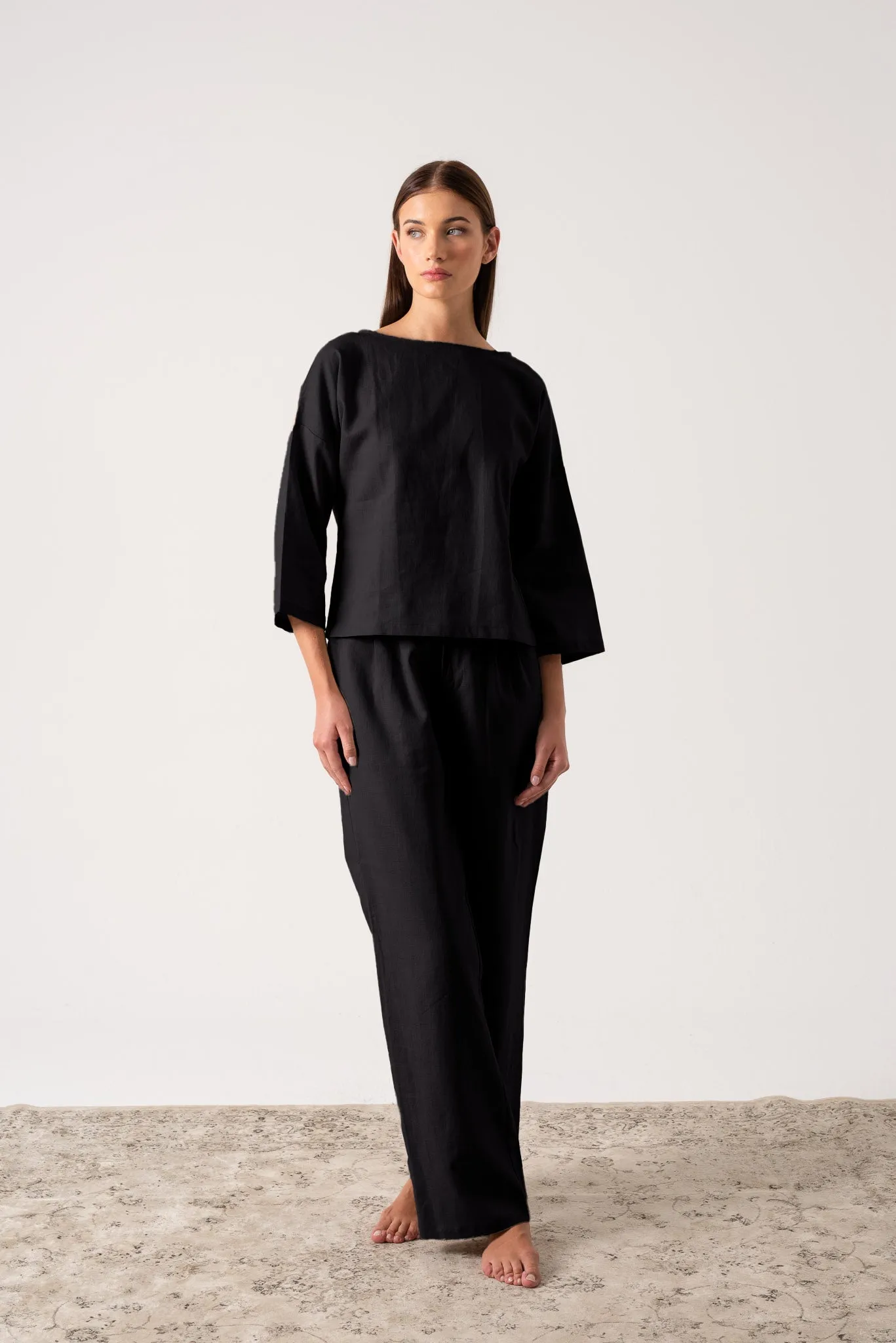 Thalia Linen Trouser Black