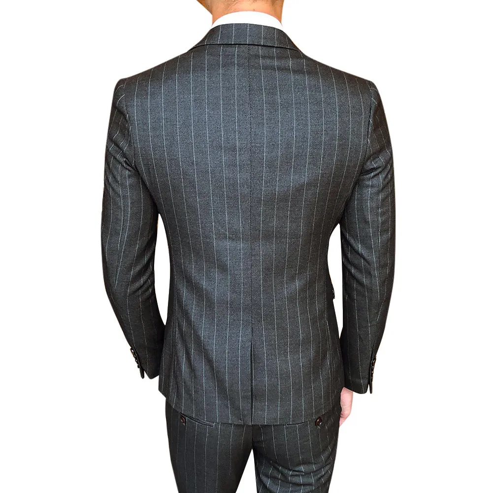 Three Piece Titanium Silver Suit Stripe Design Suit