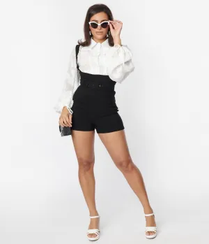 Unique Vintage Black Belted Suspender Shorts