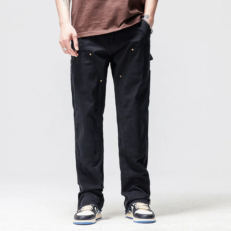 Washed Trousers Casual Loose Straight Pants American Vibe Style Drooping Wide-Leg Pants Men's Loose Cargo Jeans