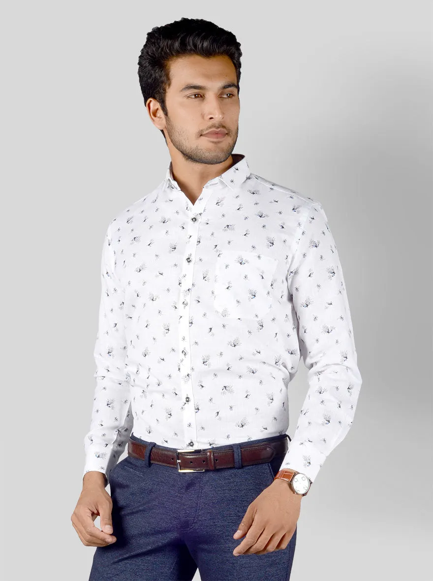 White Printed Slim Fit Party Wear Shirt | Greenfibre