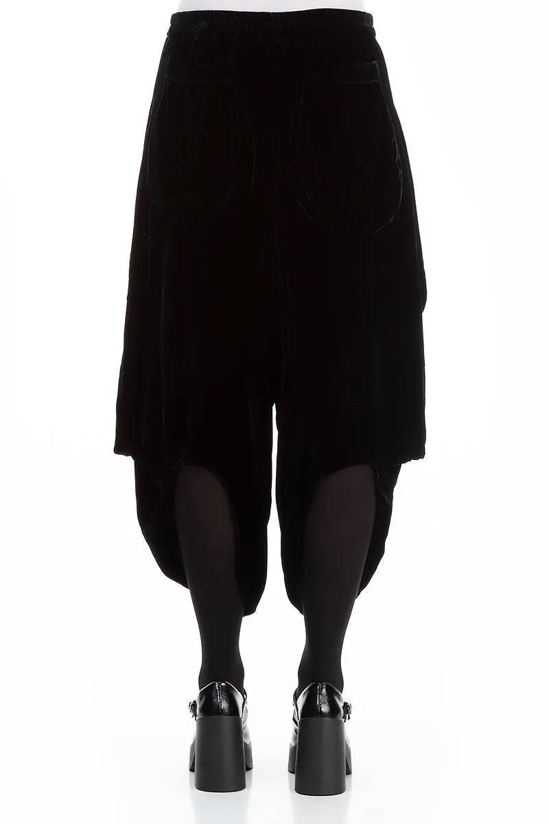 Wide Baggy Black Silk Velvet Trousers