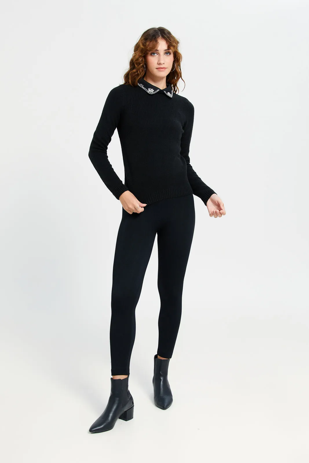 Women Black Embellished Pullover