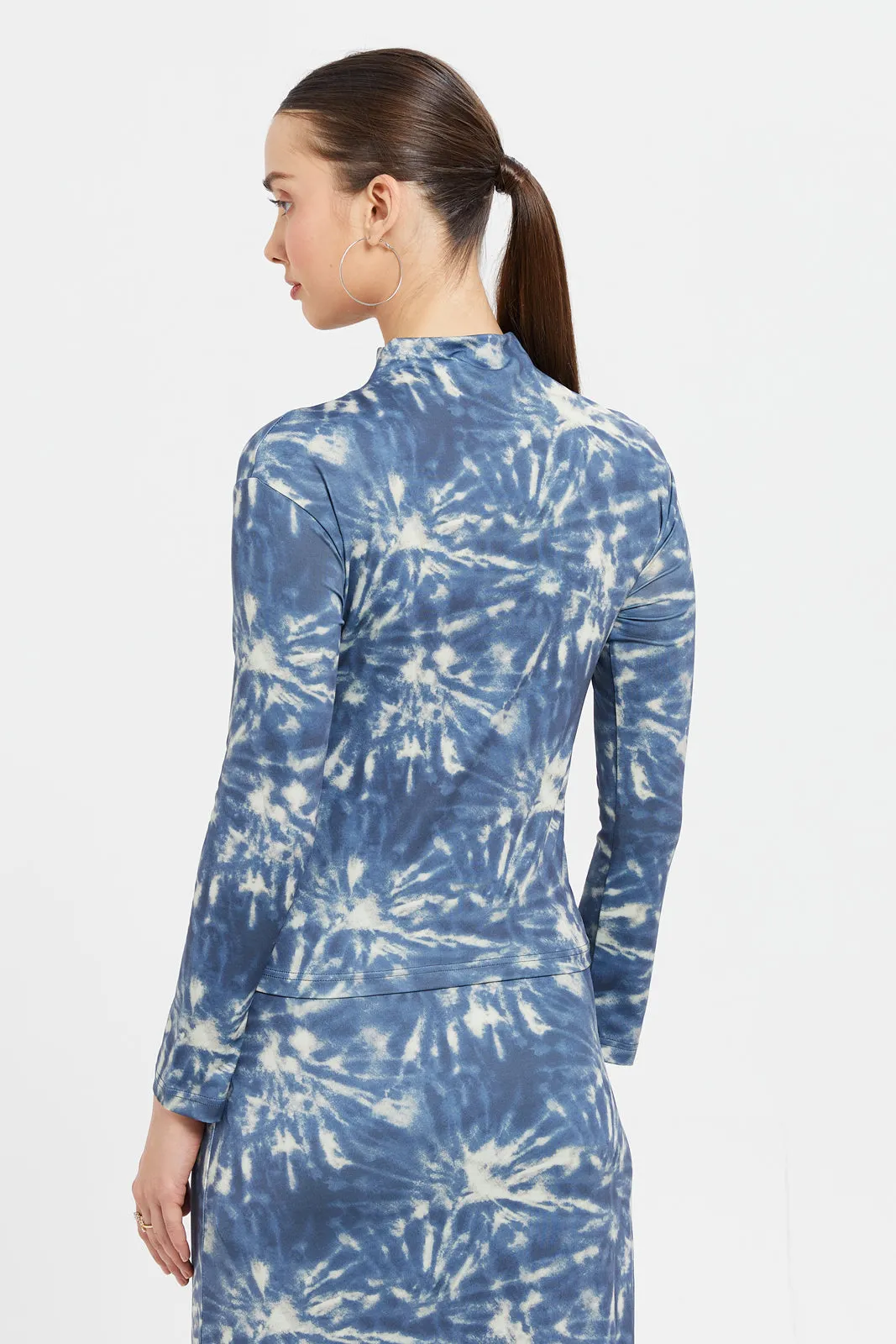 Women Blue Printed Side Ruched Top