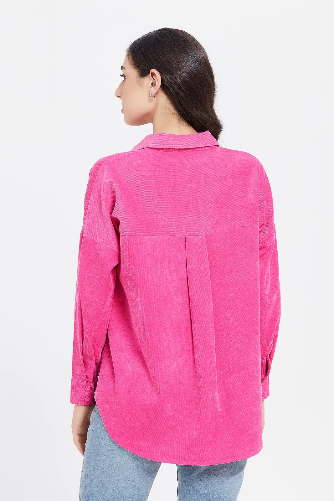 Women Pink Corduroy Over Sized Shirt