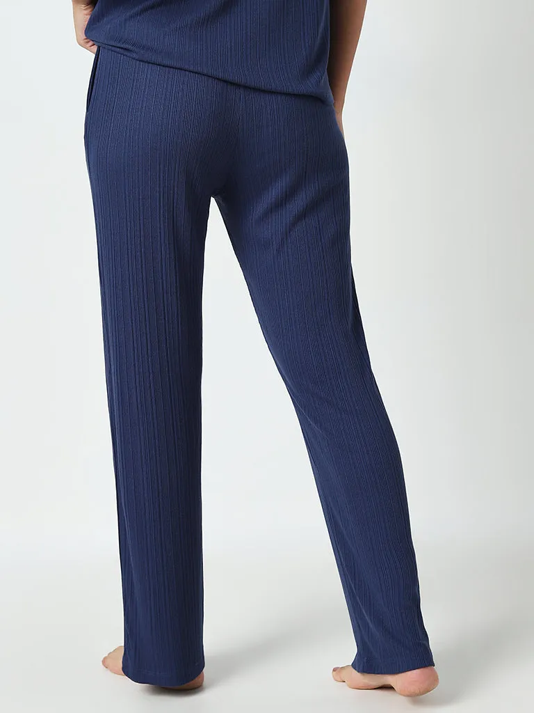 Wunderlove Blue Ribbed High-Rise Pants