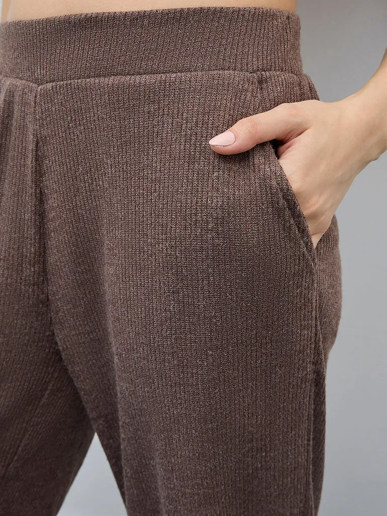 Wunderlove Dark Brown Ribbed High-Rise Lounge Pants