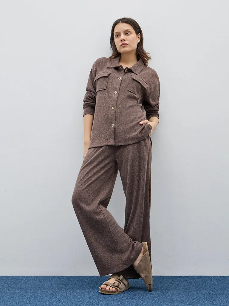 Wunderlove Dark Brown Ribbed High-Rise Lounge Pants