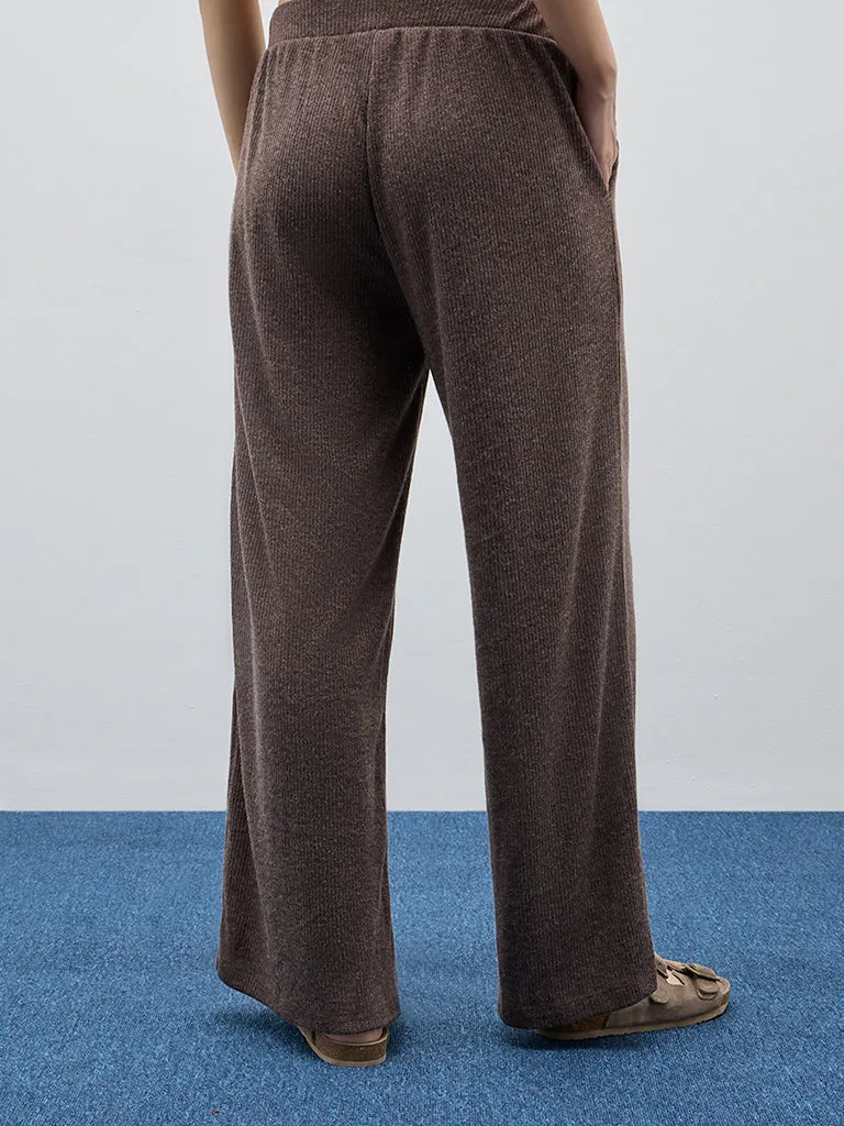 Wunderlove Dark Brown Ribbed High-Rise Lounge Pants