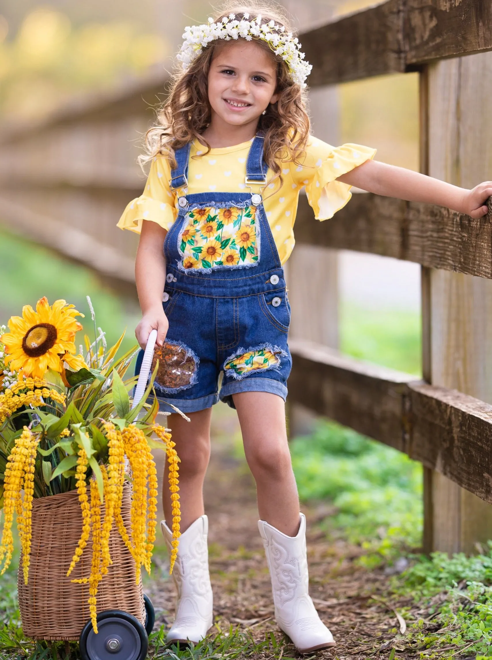 Yeehaw Denim Overall Shorts Set