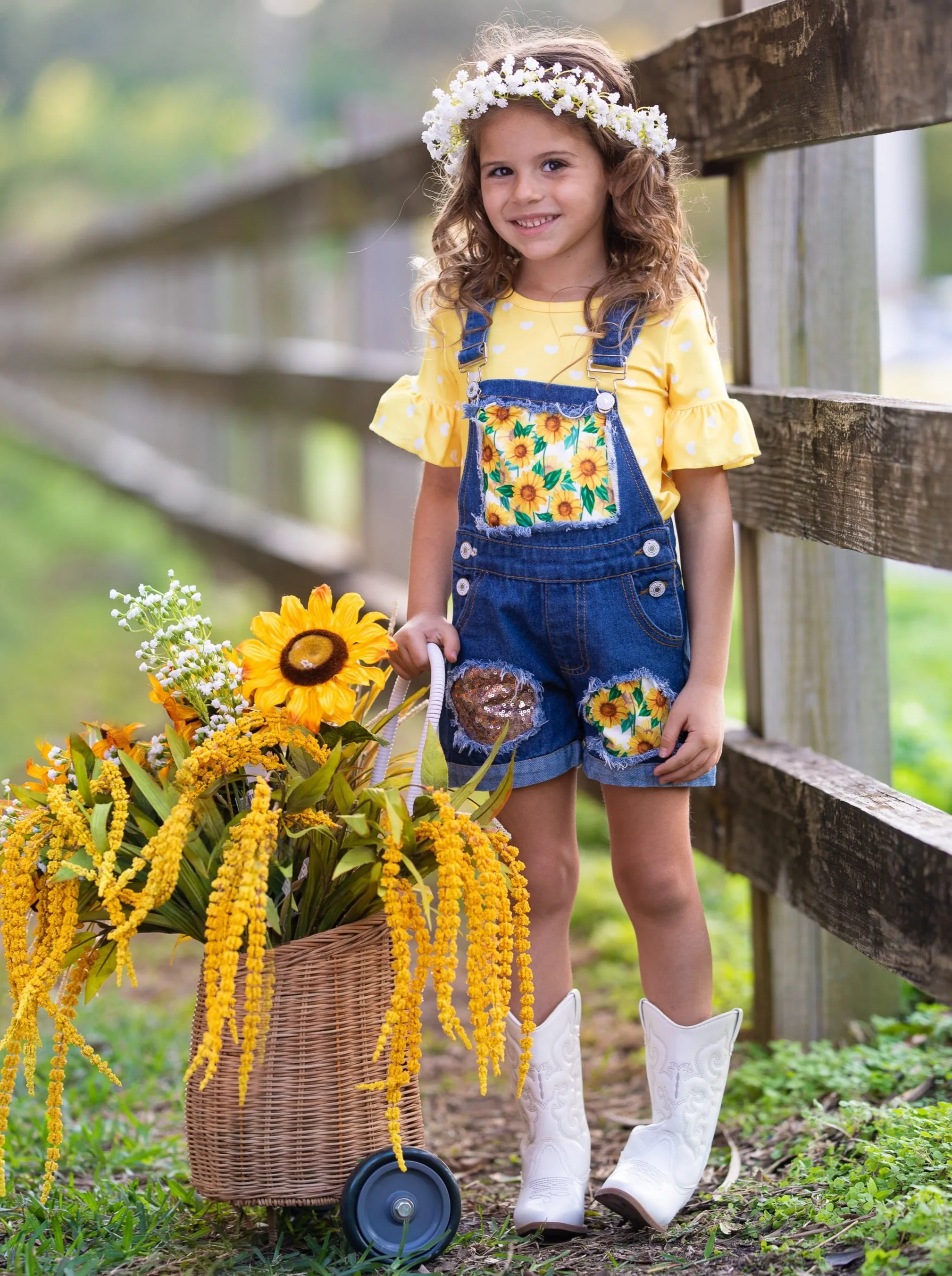 Yeehaw Denim Overall Shorts Set